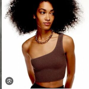 Aritzia One-Shoulder Ribbed Crop Top in Dark Brown